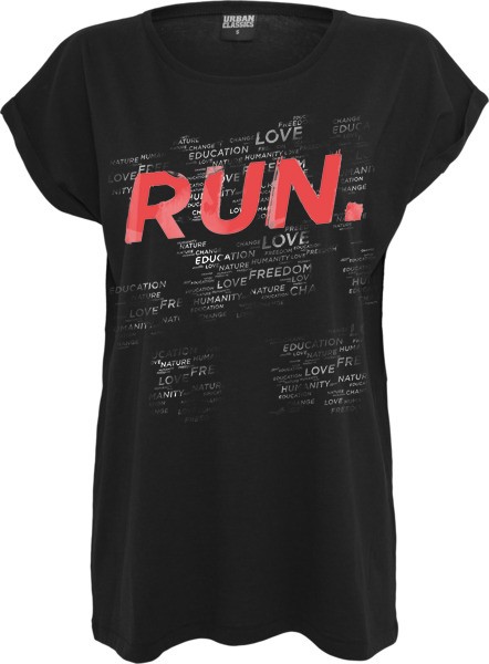 "RUN THIS WORLD" Ladies Extended Shoulder Tee