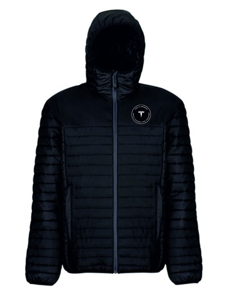 Thermal Jacket aus Recyceltem Polyester mit Kapuze und Webaufnäher